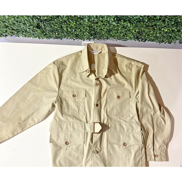Vintage Woolrich Jacket Mens XL Tan Safari Belted Hunting Utility Pockets 70s - Picture 1 of 10